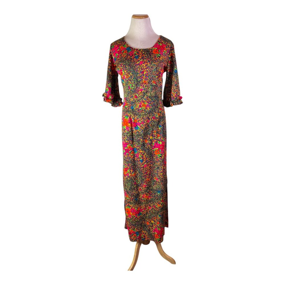 Vintage Frances Langford's Outrigger Gift Shop Floral Print Vacation Dress
